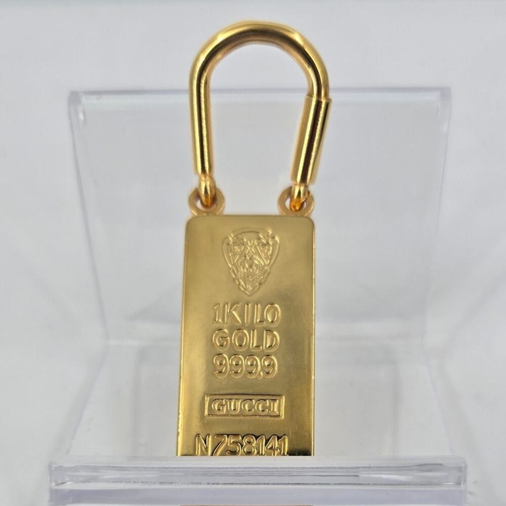 Vintage Gucci Gold Bar Keychain Gold-Plated Metal Ingot Style Bag Charm Luxe - Picture 10 of 10